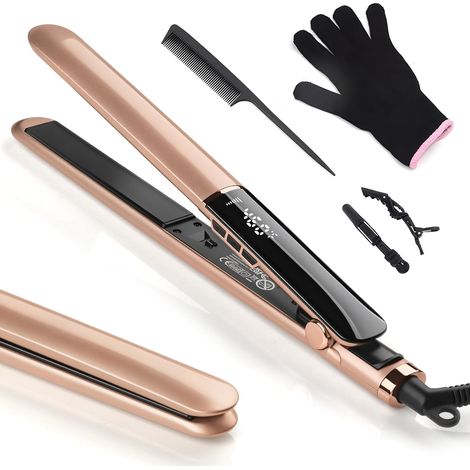 Fers à lisser, Lisseur Cheveux Céramique 2 en 1 Fer à Lisseur Boucleur pour Coiffures Variées, LCD 120-230°C, Voltage Universel, Céramique Lisseur lisse pour Cheveux Épais (1/5)