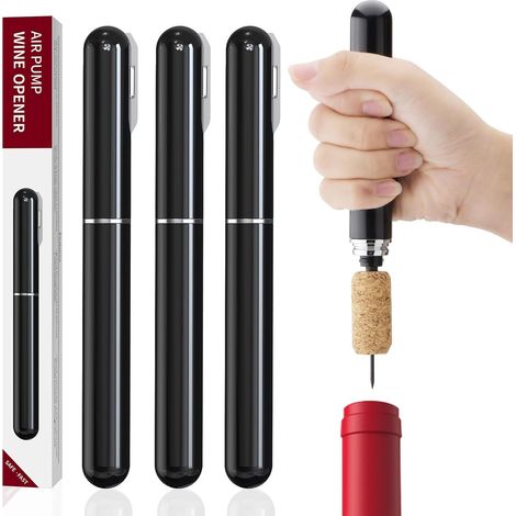 2-en-1 Tire Bouchon Pompe à Air avec Coupe-Capsule, Ouvre Bouteille à Pression d'air, Portable Décapsuleur pour Sommelier, Amateurs de Vin, Voyage, Maison, Restaurant (3 pièces) (1/5)