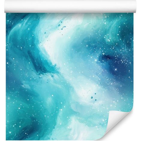 Papel pintado Galaxia en acuarela, turquesa, verde celadón y azul, 50x1000 cm. (1/5)