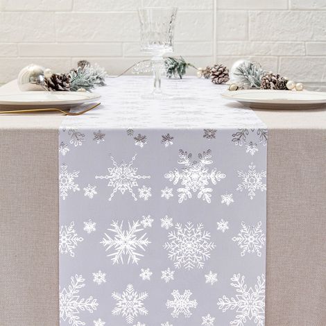 Chemise De Table - Motif Flocons De Neige - Polyester Blanc - Pour Décoration De Noël Intérieure Extérieure - 28 X 275 Cm - 1 Pièce (1/5)