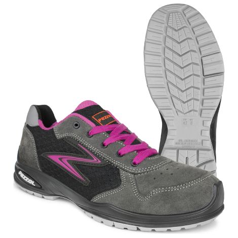 Pezzol Rita S1P SRC scarpe basse da lavoro antinfortunistica da donna N.35 in pelle scamosciata e tessuto traspiranti made in Italy Nero + Rosa 35