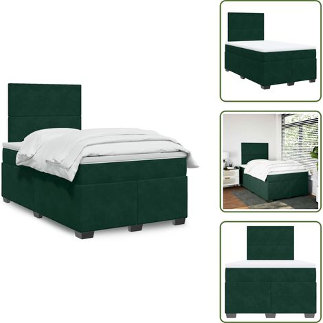 The Living Store Giroletto a Molle con Materasso Verde Scuro 120x190 cm Velluto - Materasso a molle insacchettate