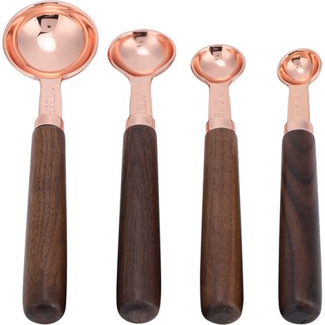 Ensemble de 4 cuillères doseuses en acier inoxydable doré rose, tasse à mesurer pour le café, ustensile de cuisine, cuillère doseuse dorée (1/5)