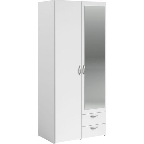 Armoire 2 portes 2 tiroirs blanche avec miroir - AMAEL (1/5)