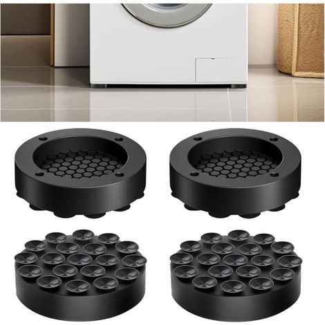 Lot de 4 Amortisseurs de Vibrations pour Lave-Linge, Amortisseur en Caoutchouc Antidérapant avec Ventouse pour Lave-linge et Réfrigérateur, Noir (1/5)