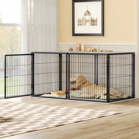 Jaula modular para perros (160x80x80 cm), con cubierta de seguridad, puerta flexible, hierro y plástico negro