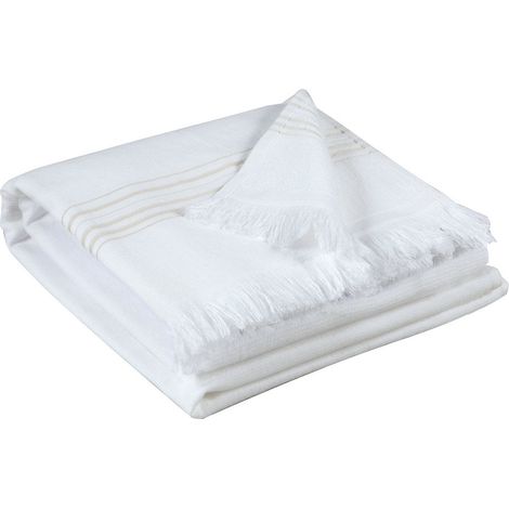 Drap de Hammam Double Face 100% Coton Voile et Bouclette Blanc Neige 90 x 180 cm - PANGIVO (1/2)