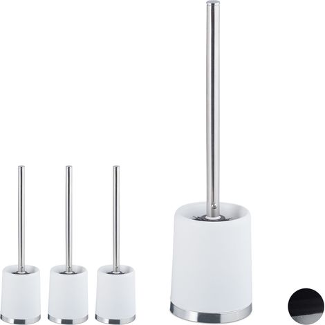 4 x WC-Garnitur, Kunststoff WC-Bürstenhalter mit Toilettenbürste, stehend, wechselbarer Bürstenkopf, 37 cm, weiß