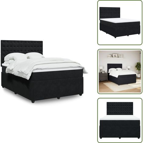 Boxspringbett mit Matratze Schwarz 140x200 cm Samt - Boxspringbett - Boxspringbetten - Bett - Betten (1/5)