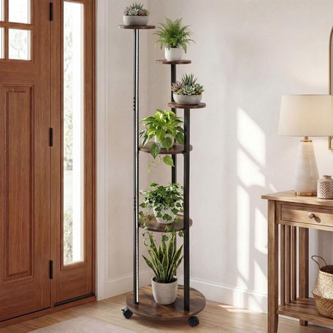 Pour salon ou bureau, gagnez de la place avec cette étagère d'angle pour plantes, 6 niveaux LED sur roulettes (1/5)