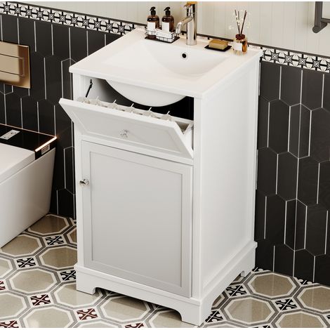 Mobile lavabo 51 x 46 x 87 cm in MDF e ceramica, a parete, 1 cassetto, bianco DESVIAE (1/5)