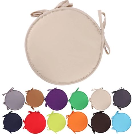 Coussins de chaise ronds colorés pour intérieur/extérieur, pour jardin, terrasse et maison - Diamètre 30 cm/38 cm, housse de coussin ronde pour mobilier de jardin, couleur beige. (1/5)