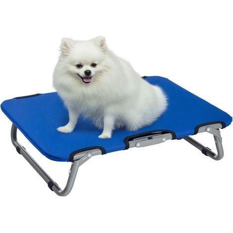 Lit pliant surélevé pour chien petite taille intérieur extérieur bleu 59x46x15 cm (1/5)