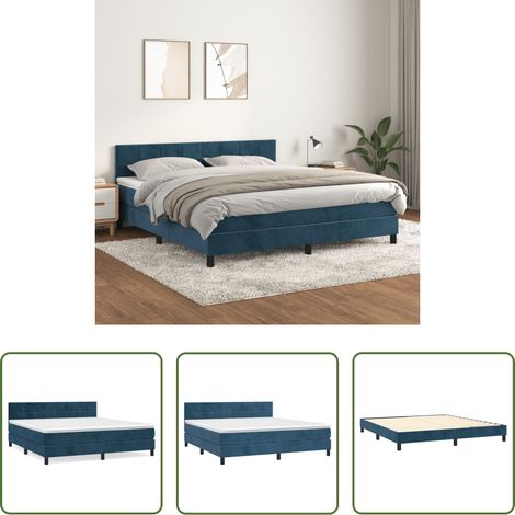 vidaXL Matelas à ressorts ensachés - Sommier à lattes de lit et matelas Bleu foncé 160x200cm Velours (1/5)