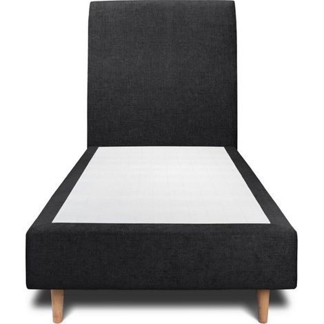 Lit 90x200cm avec tête de lit tapissier tissu et sommier tapissier Noir - Hauteur totale : 35cm (1/4)