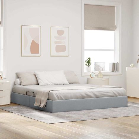 Lit coffre avec rangement et levage hydraulique, tissu gris clair, 193 x 203 cm - PANGIVO (1/5)