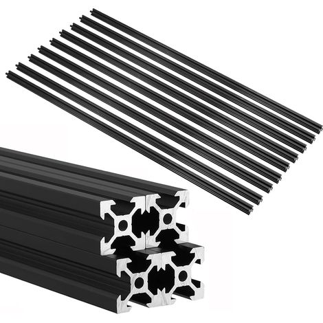 Lot de 9 Profilés en Aluminium 2020 Type V 1000 mm  Rail Linéaire Anodisé, Profilés d'Extrusion, pour Imprimante 3D CNC et DIY, Noir (1/5)