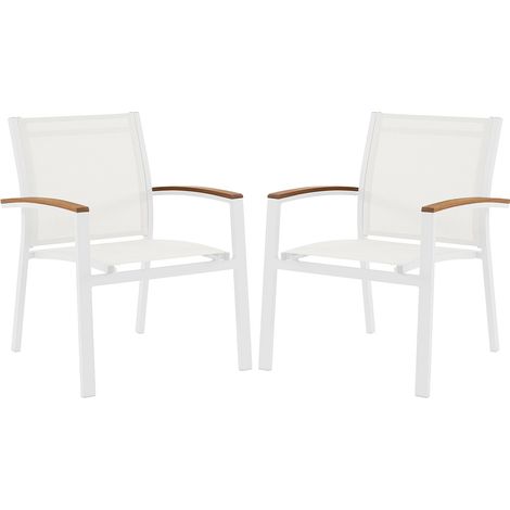 Sedia giardino impilabili in Alluminio textilene Bianco braccioli Acacia - Lotto di 2 - TAIPIVAI di MYLIA (1/5)