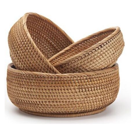 Round Rattan Storage Basket, Wicker Fruit Basket, Natural Woven Organizer for Kitchen/Dining Room (Round) (1/4)