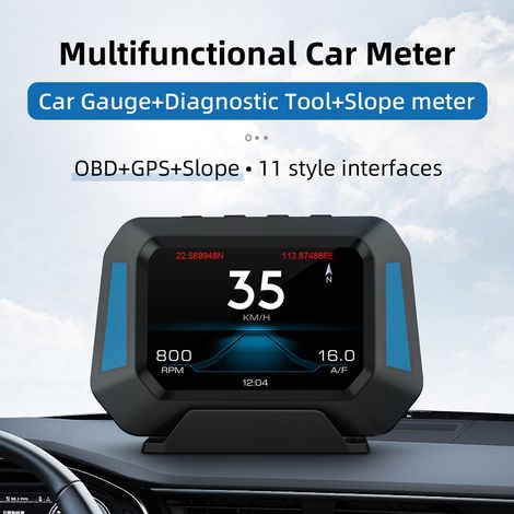 Computer di viaggio multifunzione P21, head-up display, indicatore auto, diagnostica OBDII e contatore di inclinazione, tachimetro, allarme di velocità eccessiva per una guida sicura per tutti i veico