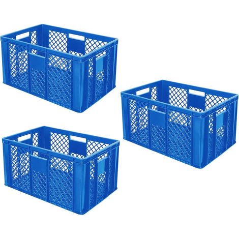 BRB 3x Eurobehälter durchbrochen, Stapelkorb, Industriequalität, lebensmittelecht, 600x400x320 mm (blau)