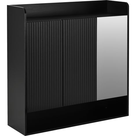 Armoire à chaussures noire avec miroir intégral et structure verticale, rangement multi-niveaux 110x35,5x110 cm (1/5)