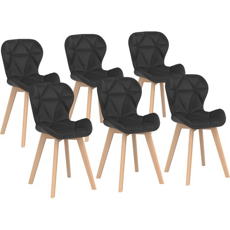 Idmarket – Lot de 6 chaises en PU noir – Assise ergonomique – Structure en bois – Dossier enveloppant – Dimensions 46x50x79cm (1/5)