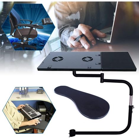 support Clavier de chaise, d'accoudoir, clavier avec tapis de souris, ordinateur portable, ventilateur USB, coude, repose-poignet en acier inoxydable, ABS