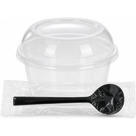 Bol jetable 360 ml, couvercle en dôme, cuillère et papier, 1000 sets