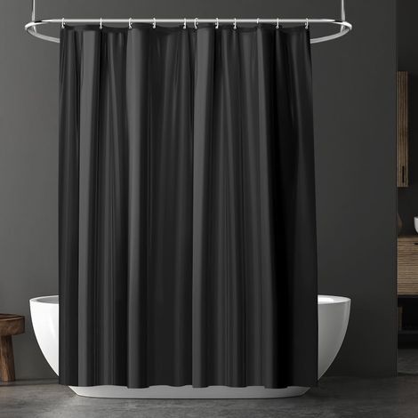 Rideau de douche anti-moisissure en PEVA imperméable, résistant à la moisissure avec 12 crochets, rideaux de baignoire noirs avec œillets métalliques inoxydables, 180 x 180 cm (1/5)