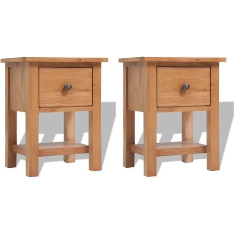 Lot de 2 Tables de Chevet en Chêne Massif, 36x30x47 cm (1/5)