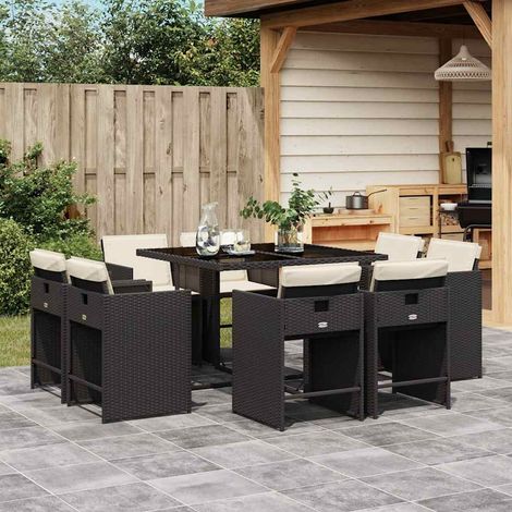 vidaXL 9 Piece Garden Dining Set with Cushions Black Poly Rattan (1/5)