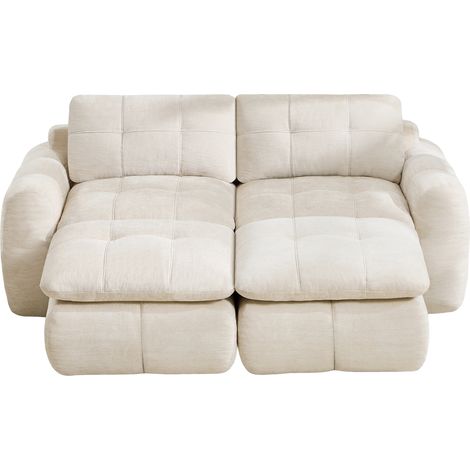 Modulares 2 Sitzer Sofa, Karostepp Design, Breite Tiefe Sitzfläche, Aus Chenille, Beige (1/5)