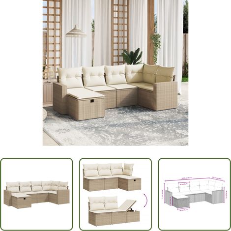 Gartensessel - 6-tlg. Garten-Sofagarnitur mit Kissen Beige Poly Rattan (1/5)