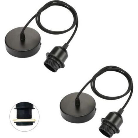 Suspension lampe E27 lot de 2, câble textile réglable 100 cm, anneau à vis amovible, noir – idéal cuisine & intérieur (1/5)