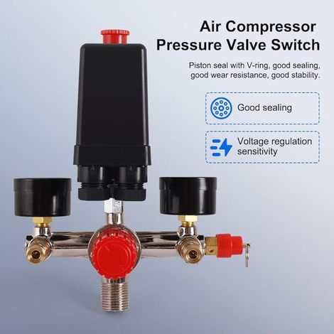 Compresseur d'air Durable Pompe Pressostat avec Vanne Contrôle Régulateurs Jauge (1/5)