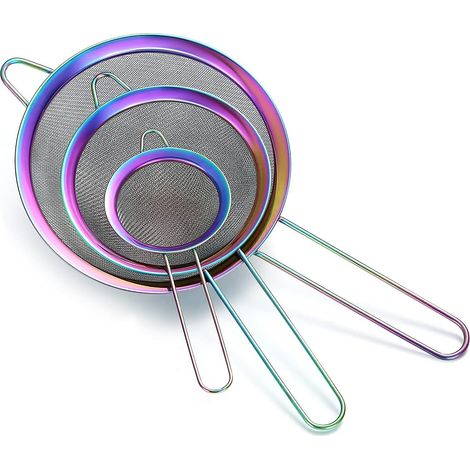 Ensemble de 3 Pièces de Tamis à Mailles Fines Arc En Ciel, Tamis à Farine Colorée En Acier Inoxydable Pour La Cuisson, Passoire à Thé Matcha Couleur Mutile, Séparateur De Sauce,Tamis à Pâtes Passoires (1/5)