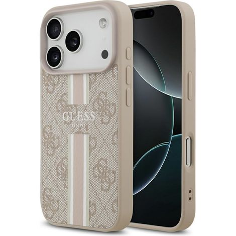 Custodia Guess 4G a righe stampate con MagSafe per iPhone 17 Pro, colore rosa (1/5)