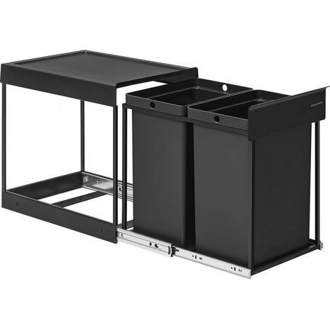 Songmics – Poubelle de tri sélectif coulissante 2 compartiments 20 L – Installation facile dans placard – Structure en acier – Couvercle en plastique ABS noir