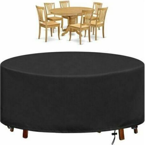 Housse Table de Jardin Ronde Bache Salon Jardin Exterieur Imperméable Anti-UV Oxford Robuste Bache Table et Chaise de Jardin Noir - 18090cm (1/4)