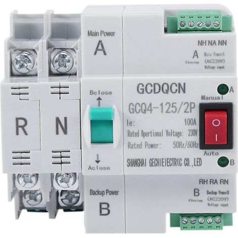 Commutateur de transfert automatique à double alimentation 2P 100A pour installation sur rail de 35 mm (1/5)