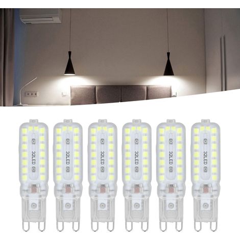 Lot de 6 ampoules G9 7W 32LED à intensité variable pour suspensions, plafonniers, appliques murales et lampes de table (lot de 6, lumière blanche, 110-140V) (1/5)