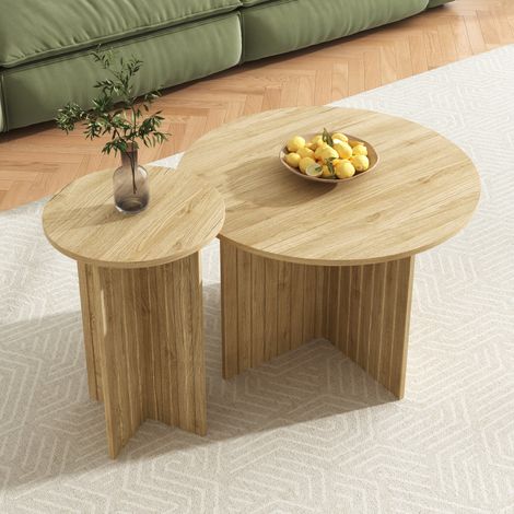 Couchtisch-Set 76x76x50 / 40x40x56.5 cm Natur in MDF und Spanplatte platzsparendes 2-teiliges Nesttisch-Set (1/5)