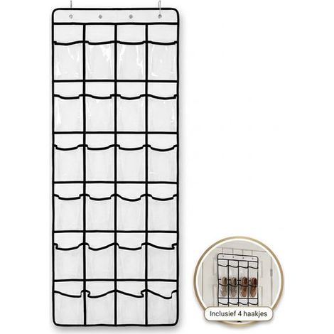 Organisateur de chaussures suspendu – 24 compartiments – Transparent – Pour porte – 150x55 cm (1/5)