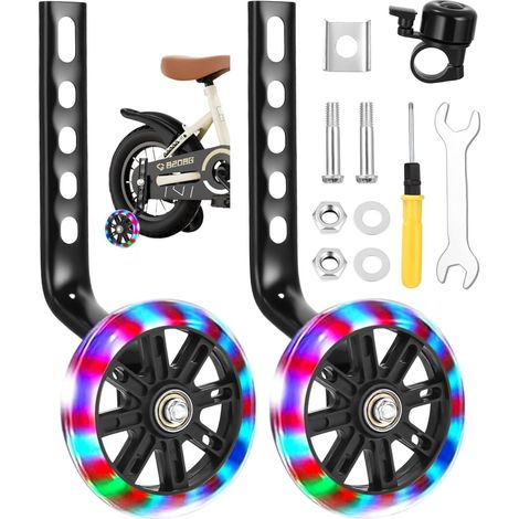 Set di 2 ruote stabilizzatrici universali per biciclette per bambini - Ruote stabilizzatrici lampeggianti per biciclette per bambini da 12, 14, 16, 18, 20" (1/5)