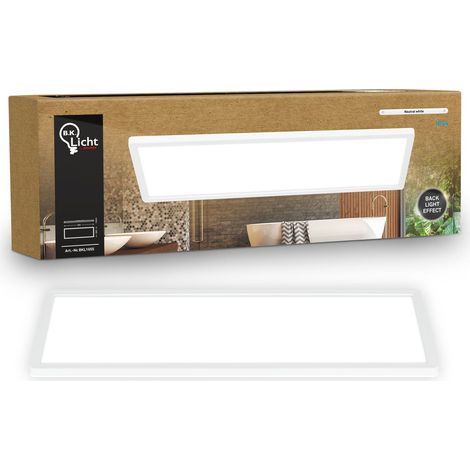 B.K.Licht Pannello LED piatto 58x20cm squadrato 22W 3000lm 4000K bianco neutro protezione dagli spruzzi d'acqua bianco - Lampada da soffitto bagno cucina soggiorno