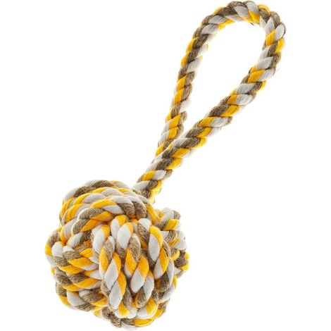 Jeu de balle avec poignée en coton-juta coloré pour la dentition du chien