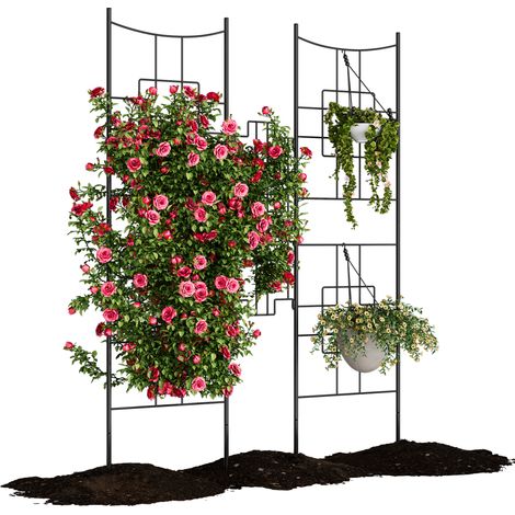 Arche et panneau décoratif en métal noir pour jardin - Treillis pour plantes grimpantes, fleurs, légumes et protection anti-animaux - Résistant à la rouille, clôture patio - 1 ensemble (1/5)