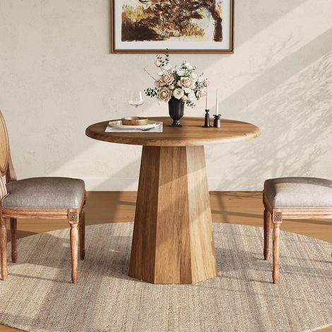 Tribesigns – Table à manger ronde 80 cm pour 2 à 4 personnes – Base octogonale stable – Finition marron rustique – Idéale pour salle à manger et salon