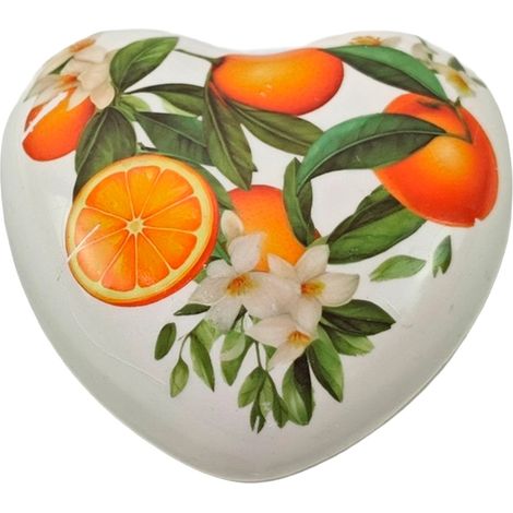 Statuina in ceramica arancione a forma di cuore con fiori
